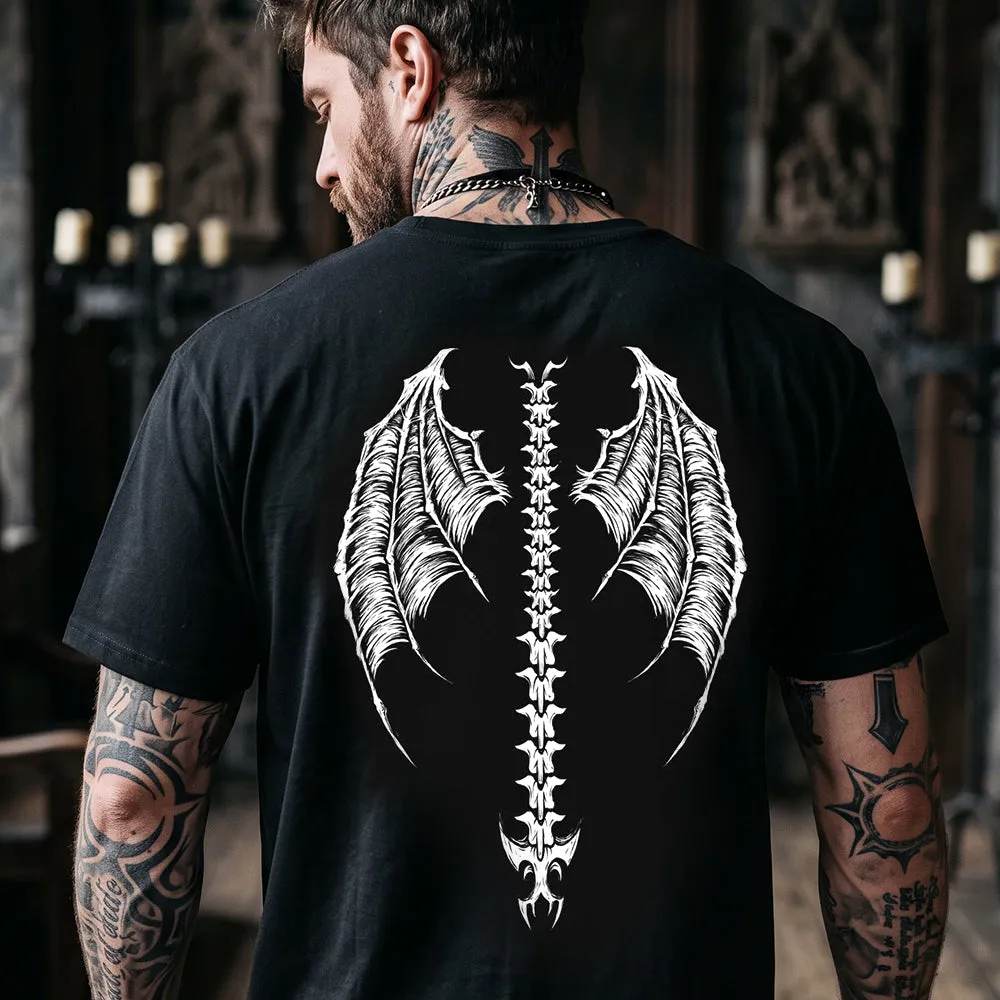 Gothic Demon Wings T-Shirt Y2K Grunge Human Spine Graphic Tee for Men sold by FaithHeart product image thumbnail 3