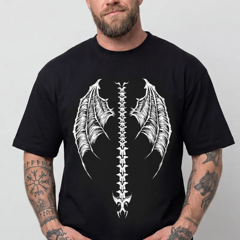 Gothic Demon Wings T-Shirt Y2K Grunge Human Spine Graphic Tee for Men made by FaithHeart