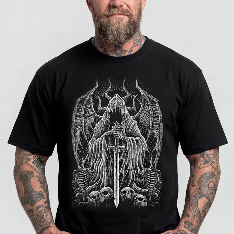 Grim Reaper Sword T-Shirt Gothic Fallen Angel Devil Graphic Tee for Men made by FaithHeart