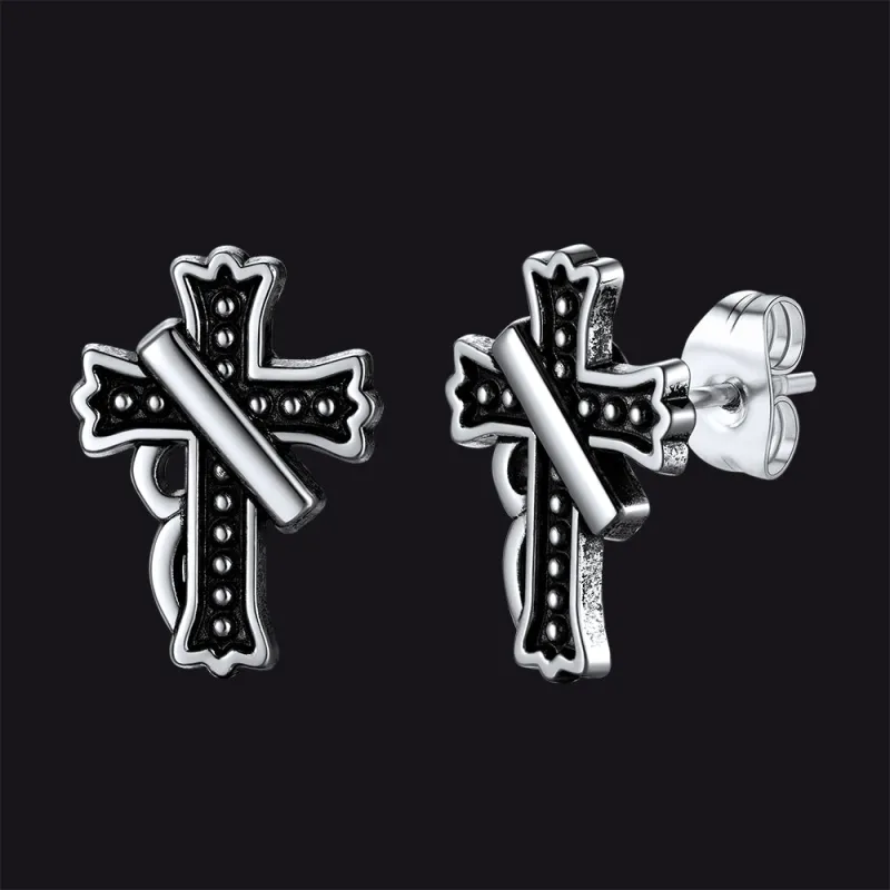Hypoallergenic Vintage Crucifix Cross Stud Earrings for Men made by FaithHeart