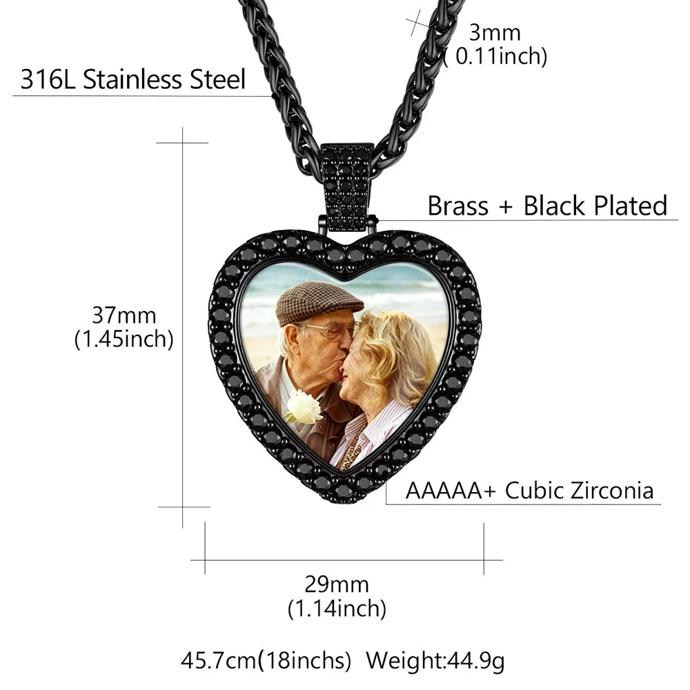 Couple's Custom Photo Heart Necklace with CZ Picture Chain Gift for Men Women sold by FaithHeart product image thumbnail 5