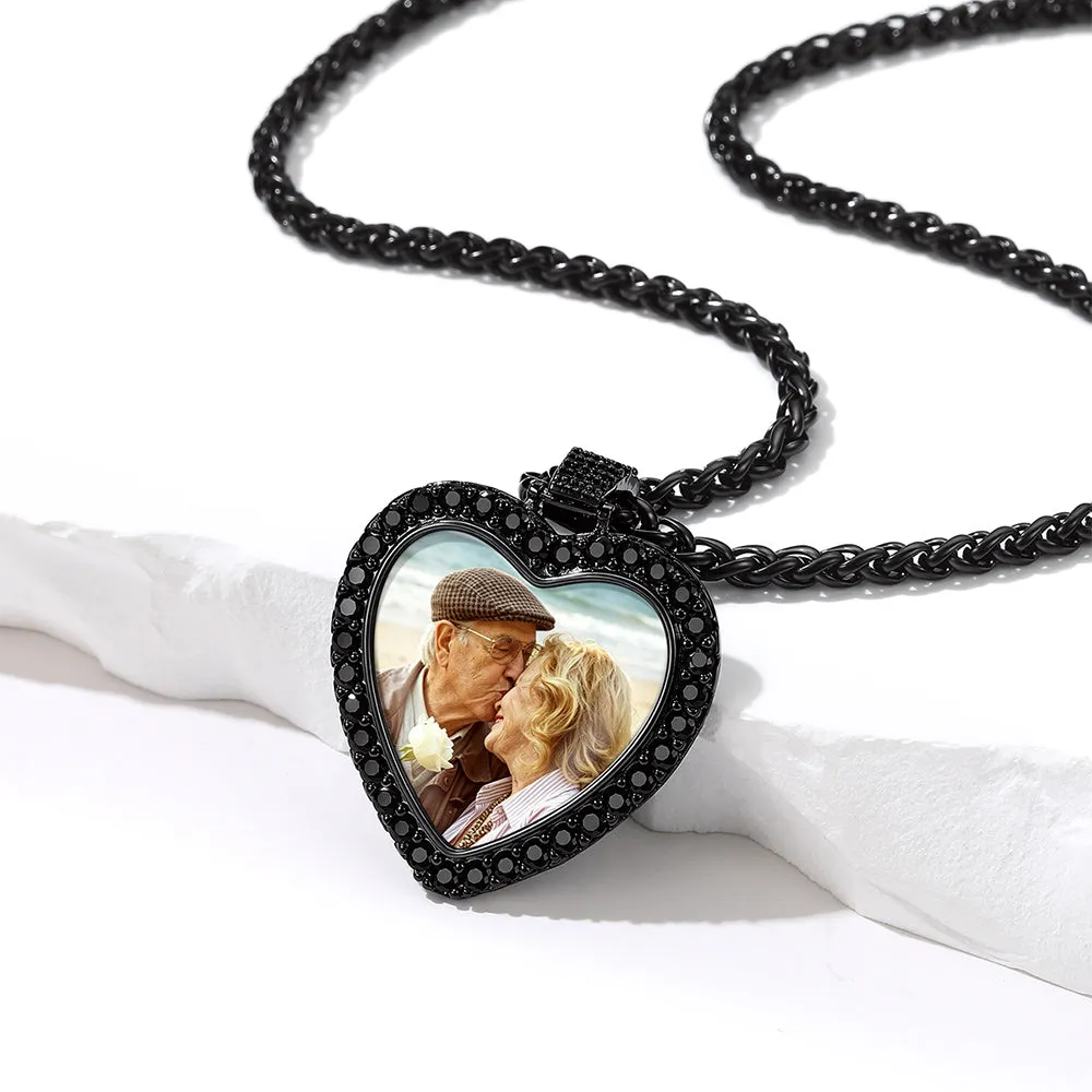 Couple's Custom Photo Heart Necklace with CZ Picture Chain Gift for Men Women sold by FaithHeart product image thumbnail 2