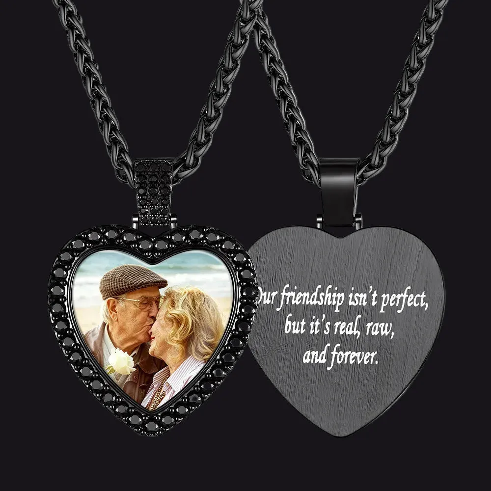 Couple's Custom Photo Heart Necklace with CZ Picture Chain Gift for Men Women sold by FaithHeart
