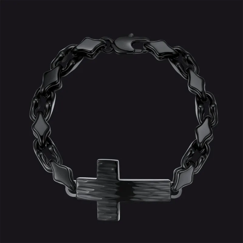 All Black Men's Cross Gothic Geometric Diamond Link Chain Bracelet made by FaithHeart