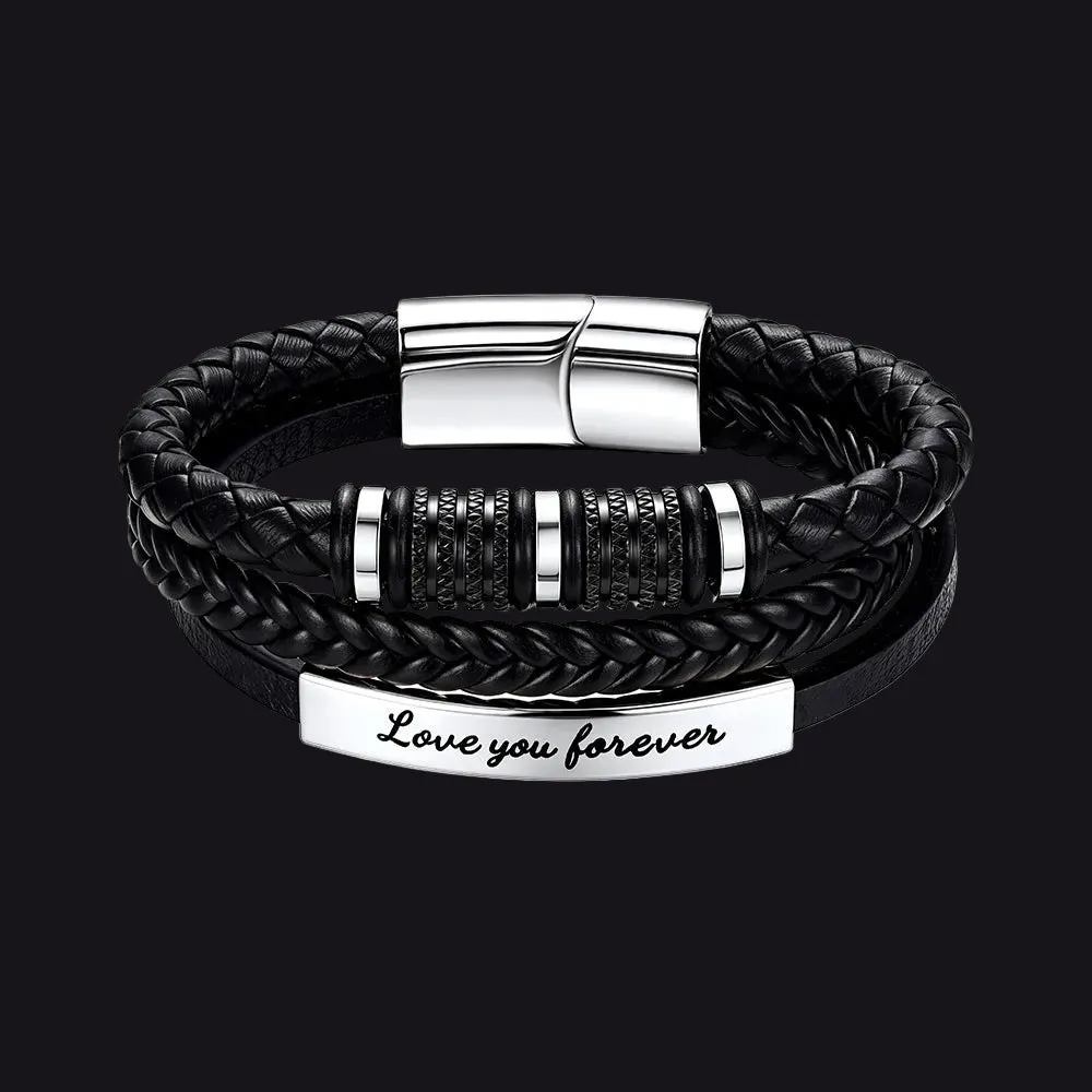 Custom Engraved Multi-Layered Leather Bracelet Wristband for Men Couple sold by FaithHeart