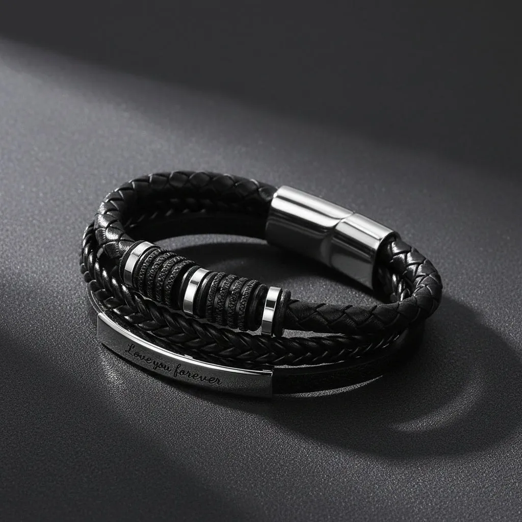 Custom Engraved Multi-Layered Leather Bracelet Wristband for Men Couple sold by FaithHeart product image thumbnail 4