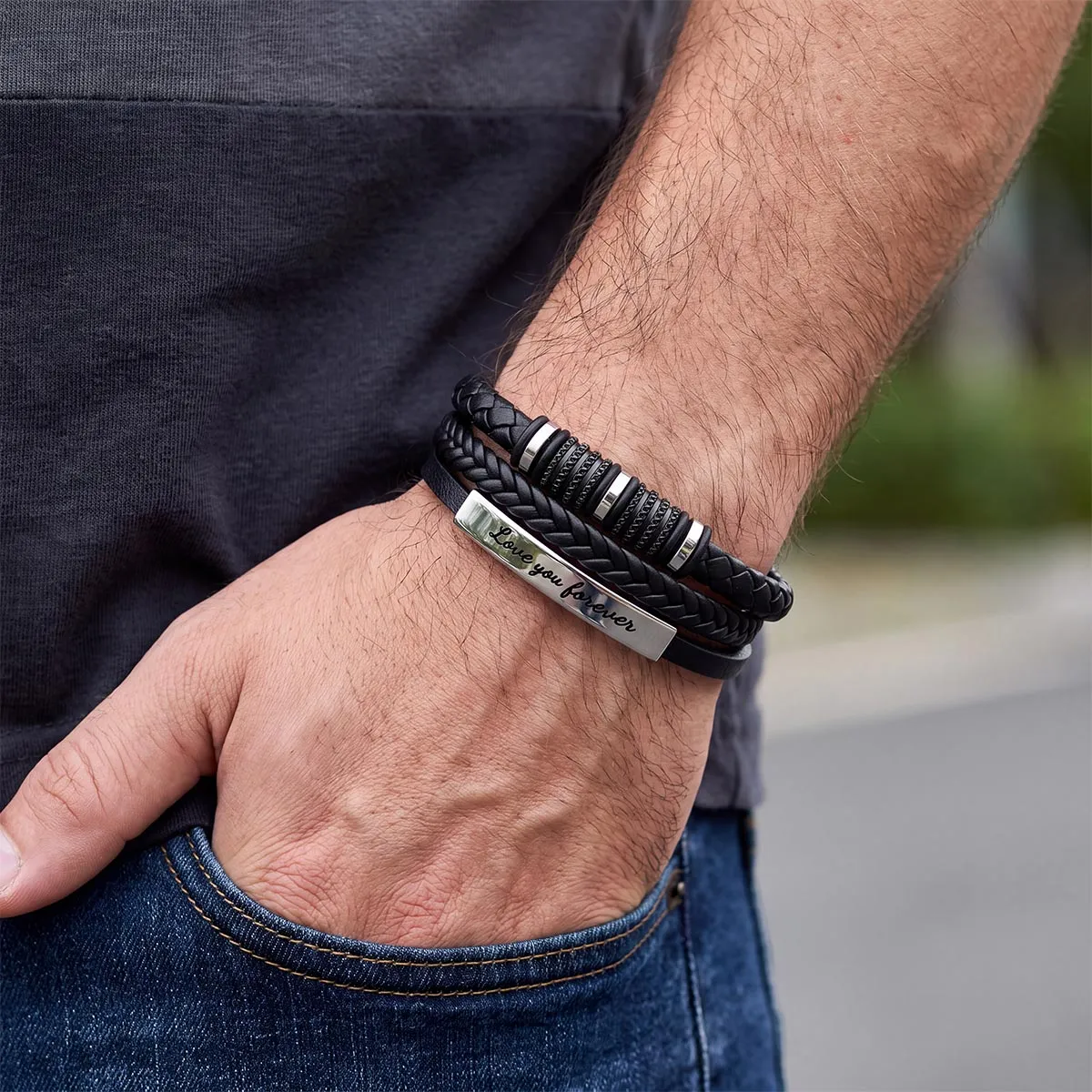 Custom Engraved Multi-Layered Leather Bracelet Wristband for Men Couple sold by FaithHeart product image thumbnail 2