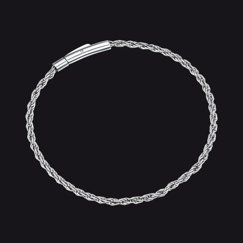 Hypoallergenic Rope Chain Link Bracelet for Men, 2/3/4/5mm Width sold by FaithHeart