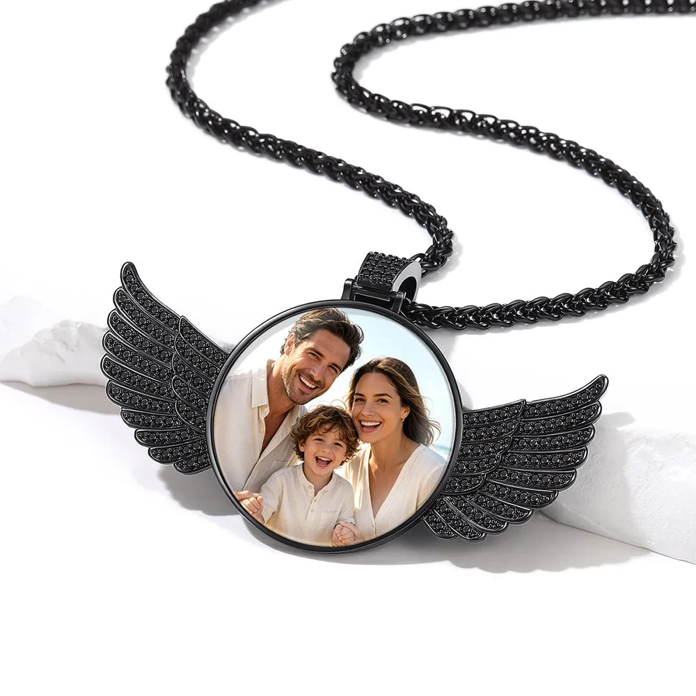 Couple's Custom Engraving Picture Pendant Angel Wings Necklace for Men Women sold by FaithHeart product image thumbnail 5