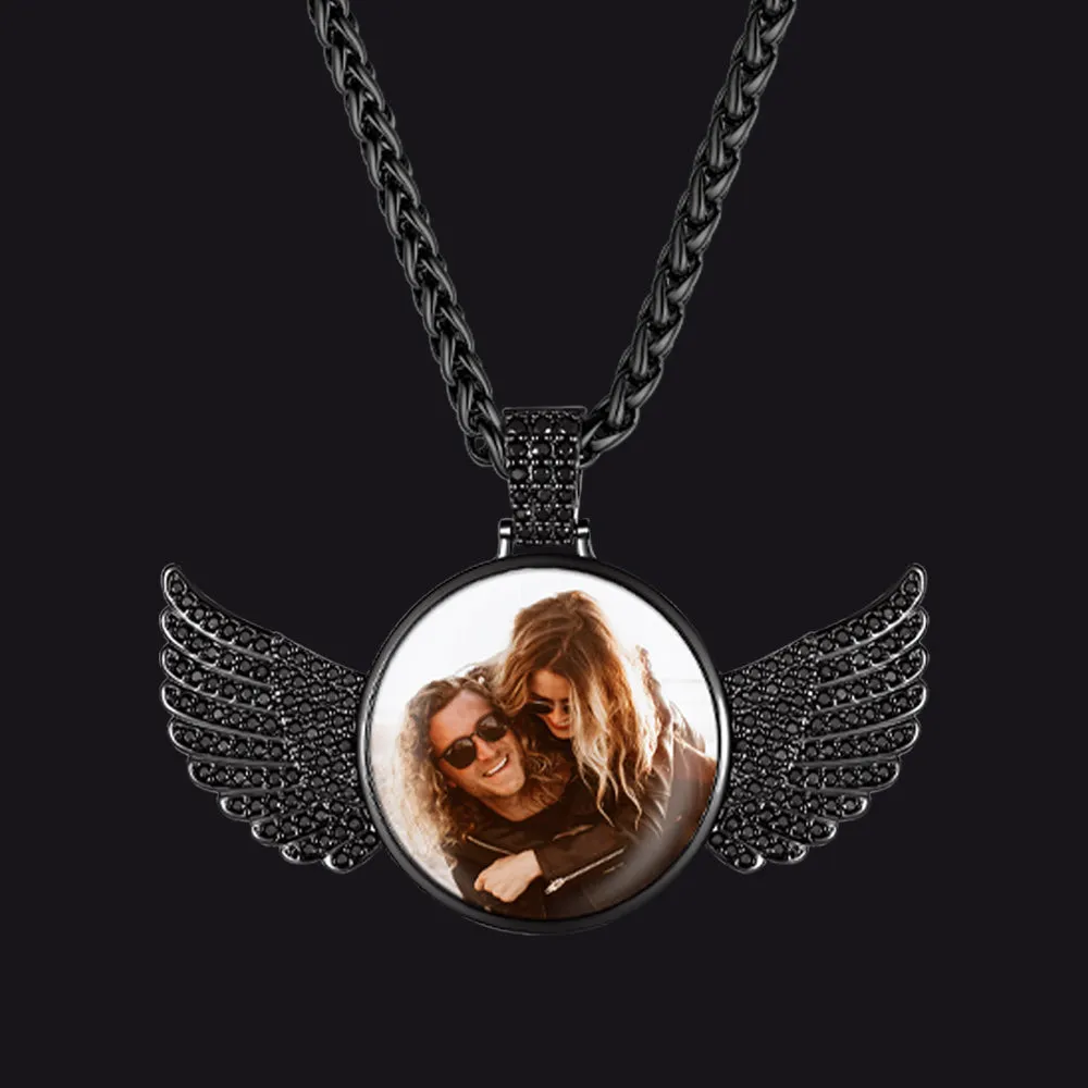 Couple's Custom Engraving Picture Pendant Angel Wings Necklace for Men Women sold by FaithHeart product image thumbnail 2