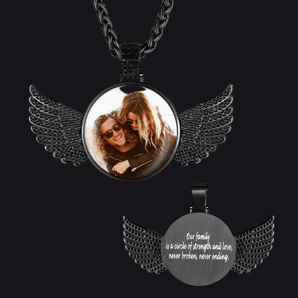 Couple's Custom Engraving Picture Pendant Angel Wings Necklace for Men Women sold by FaithHeart