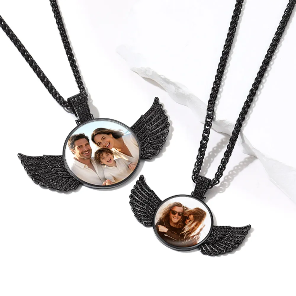 Couple's Custom Engraving Picture Pendant Angel Wings Necklace for Men Women sold by FaithHeart product image thumbnail 4