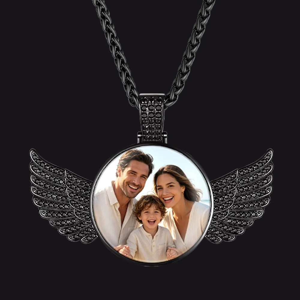 Couple's Custom Engraving Picture Pendant Angel Wings Necklace for Men Women sold by FaithHeart product image thumbnail 3