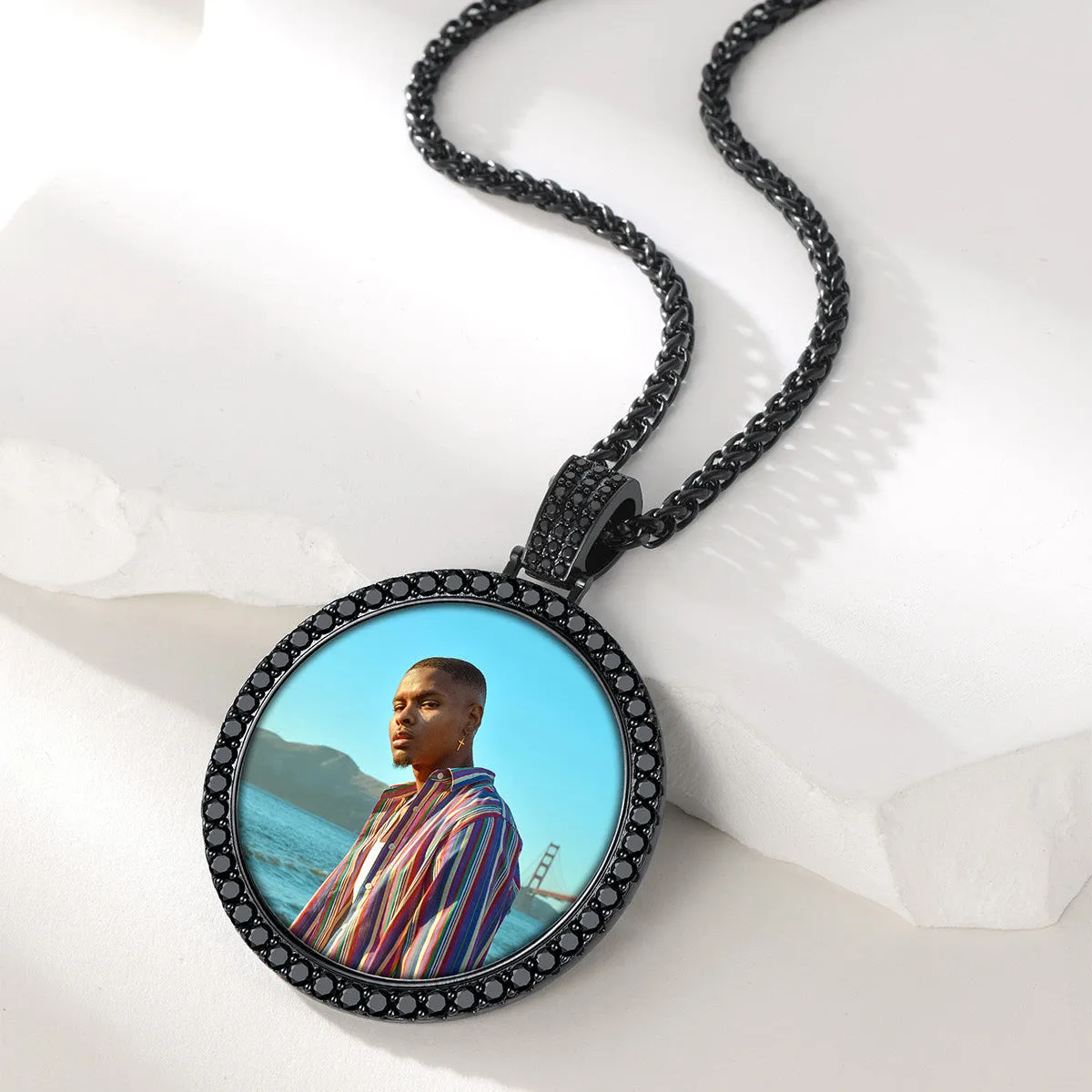 CZ Custom Photo Pendant Circle Chain Memorial Necklace with Picture Gift for Men Women sold by FaithHeart product image thumbnail 4