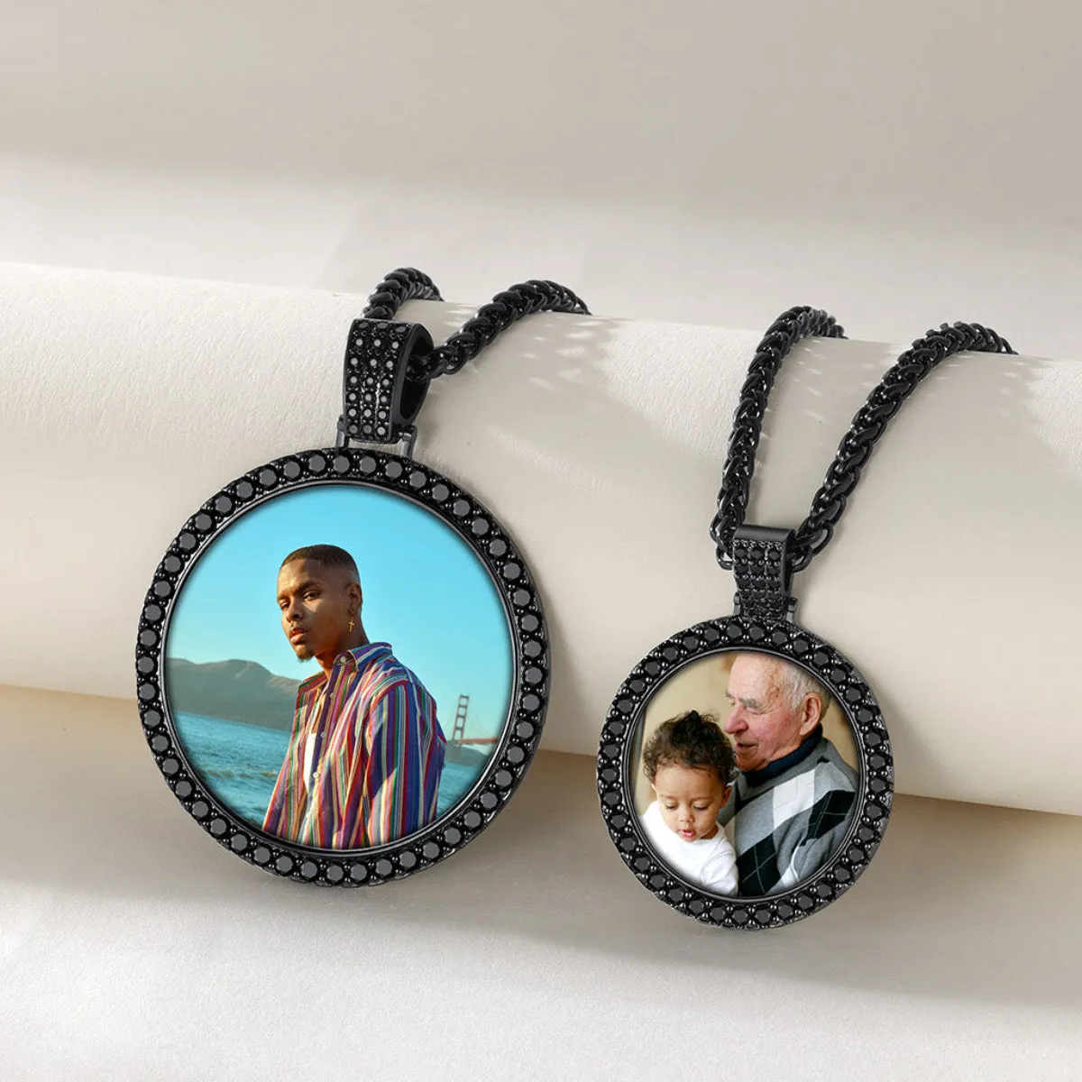 CZ Custom Photo Pendant Circle Chain Memorial Necklace with Picture Gift for Men Women sold by FaithHeart product image thumbnail 3