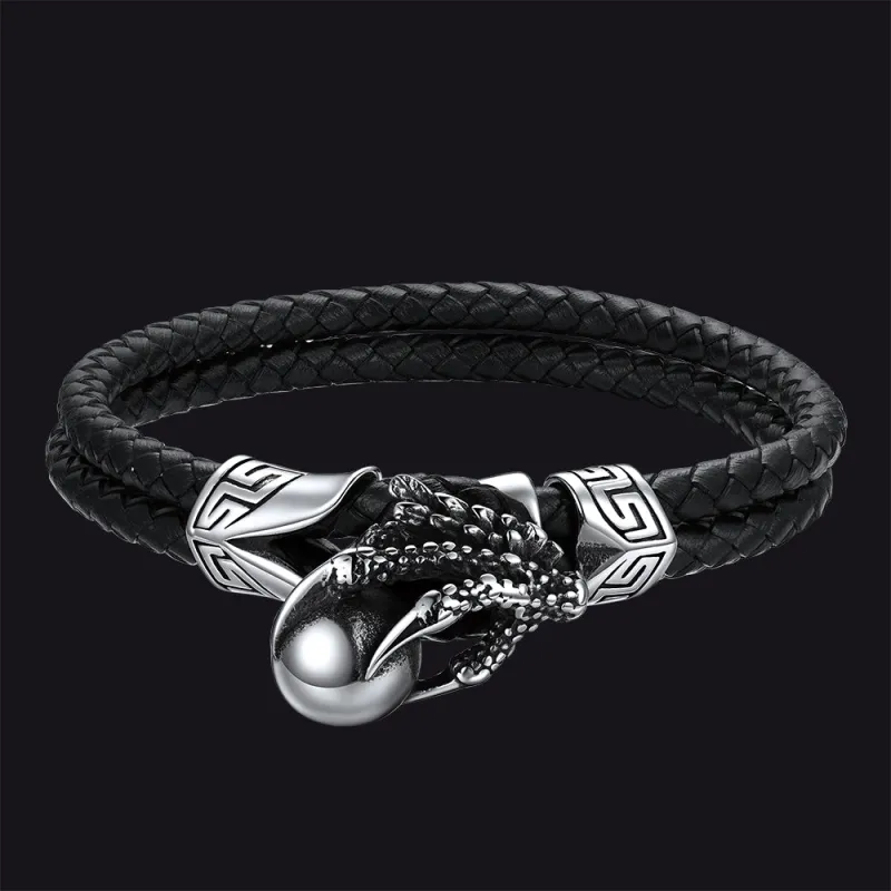 Vintage Punk Dragon Claw Braided Leather Bangle Bracelet for Men BoyFriend made by FaithHeart