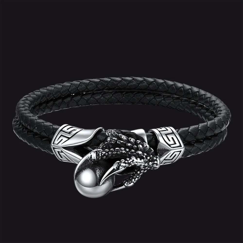 Vintage Punk Dragon Claw Braided Leather Bangle Bracelet for Men BoyFriend sold by FaithHeart