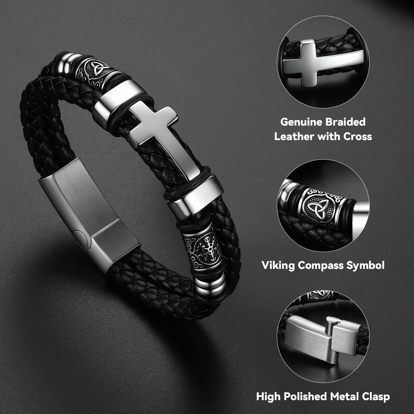 Celtic Knot Cross Leather Braided Wristband Bracelet for Men sold by FaithHeart product image thumbnail 5