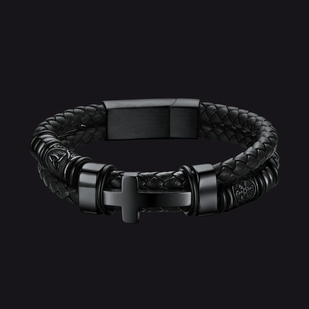 Celtic Knot Cross Leather Braided Wristband Bracelet for Men sold by FaithHeart