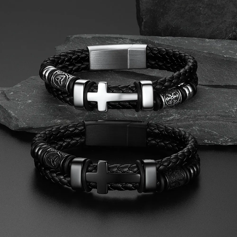 Celtic Knot Cross Leather Braided Wristband Bracelet for Men sold by FaithHeart product image thumbnail 4
