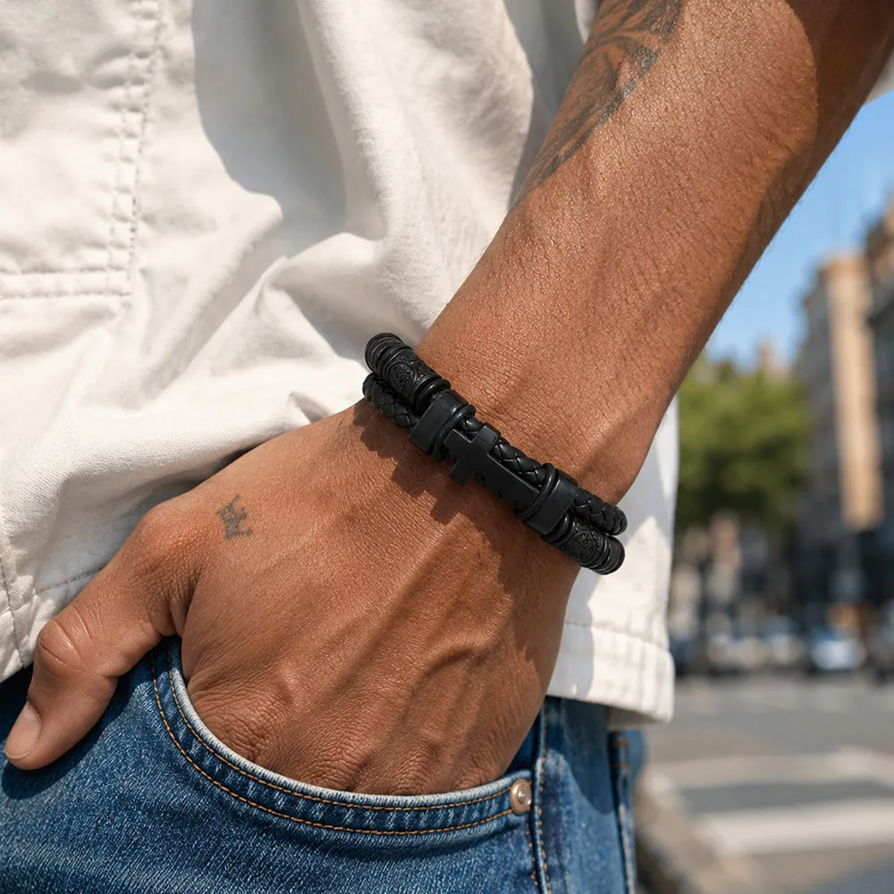Celtic Knot Cross Leather Braided Wristband Bracelet for Men sold by FaithHeart product image thumbnail 2