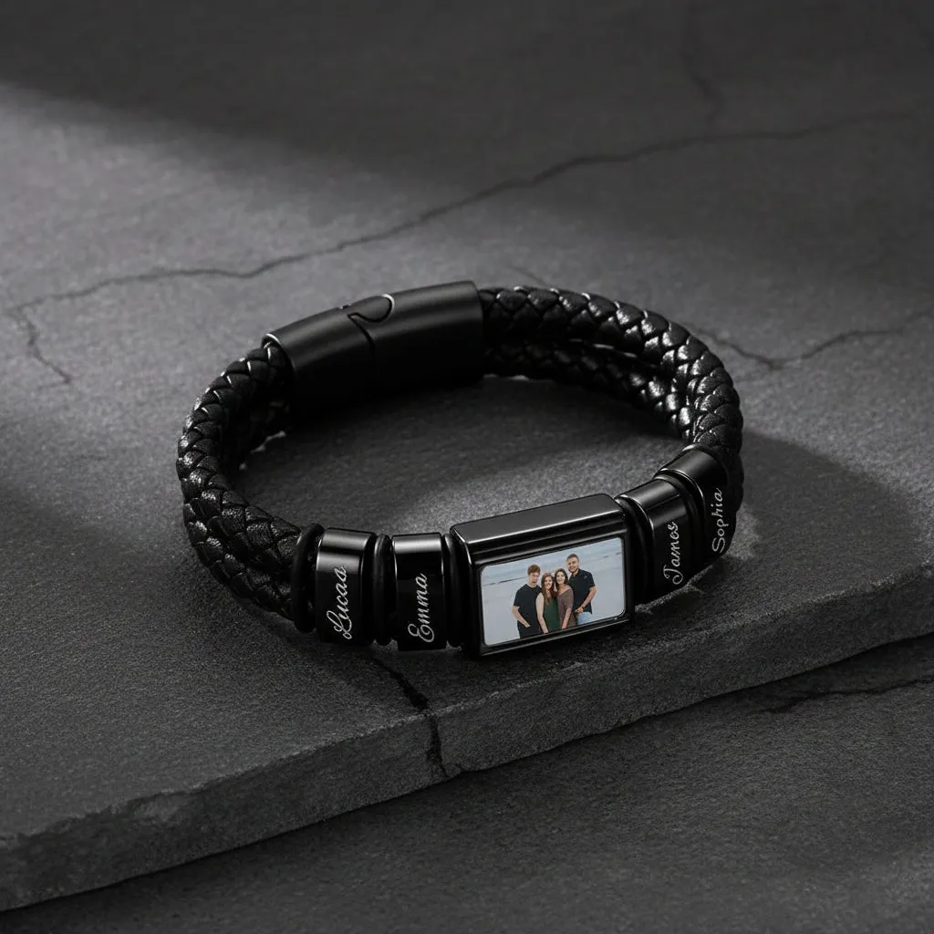 Custom Photo Name Braided Leather Bracelet with Pitucre for Men sold by FaithHeart product image thumbnail 5