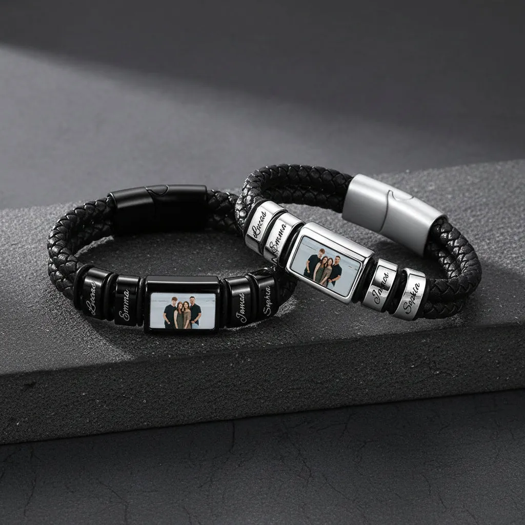 Custom Photo Name Braided Leather Bracelet with Pitucre for Men sold by FaithHeart product image thumbnail 3