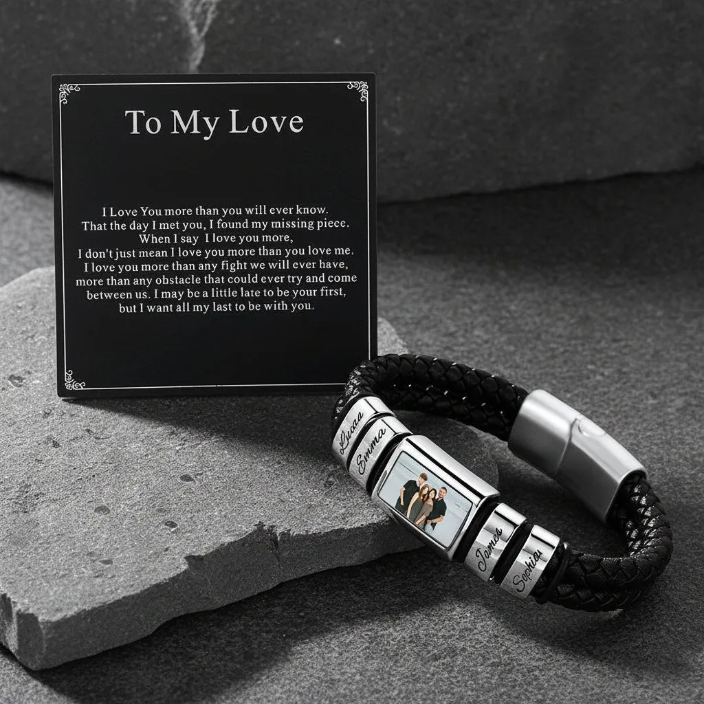 Custom Photo Name Braided Leather Bracelet with Pitucre for Men sold by FaithHeart product image thumbnail 4
