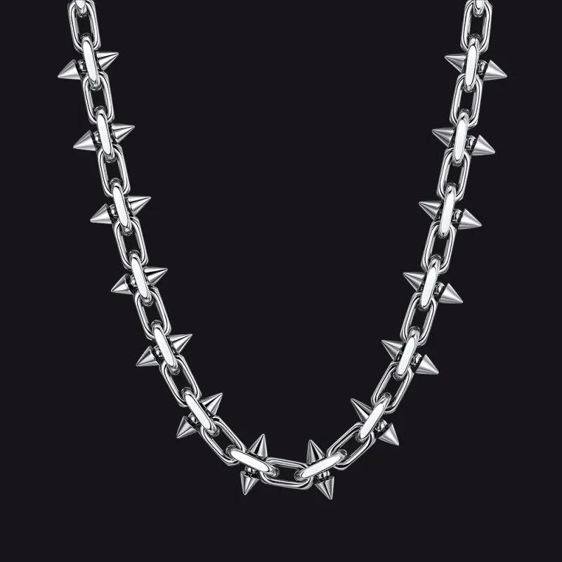 Gothic Punk Thorn Cone Spike Heavy Chain Necklace for Men made by FaithHeart