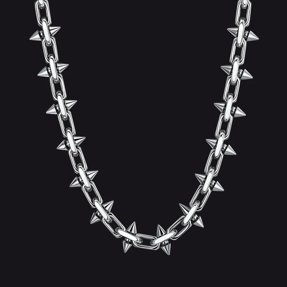 Gothic Punk Thorn Cone Spike Heavy Chain Necklace for Men sold by FaithHeart