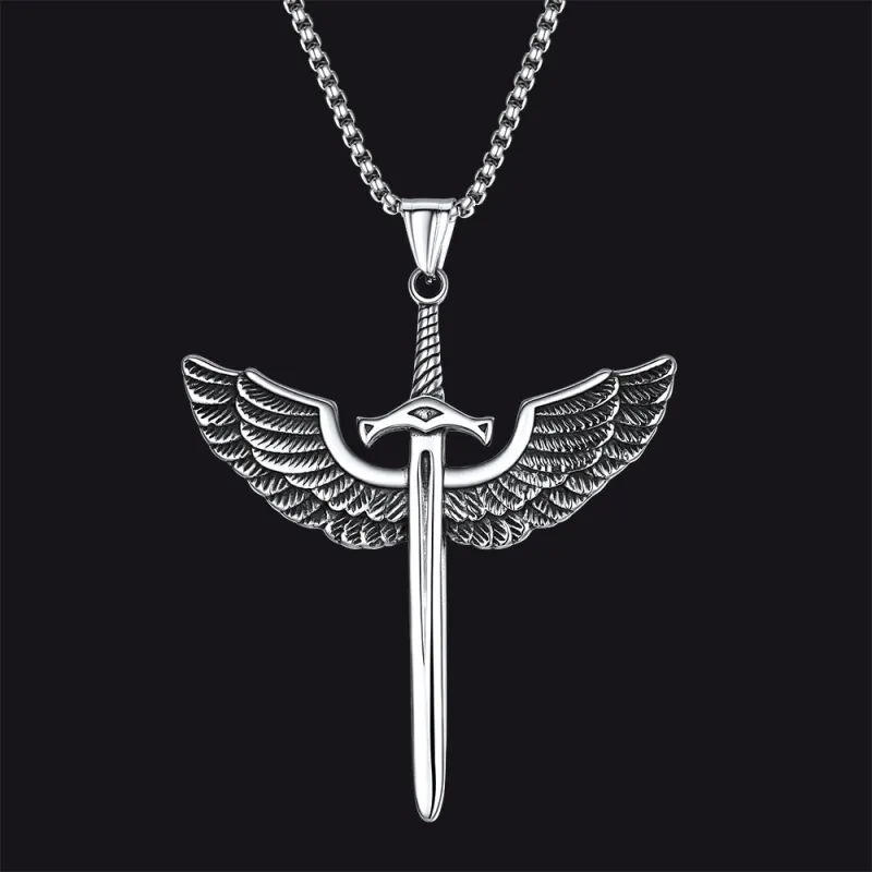 Gothic Vintage Amulet Eagle Wings Sword Necklace for Men made by FaithHeart