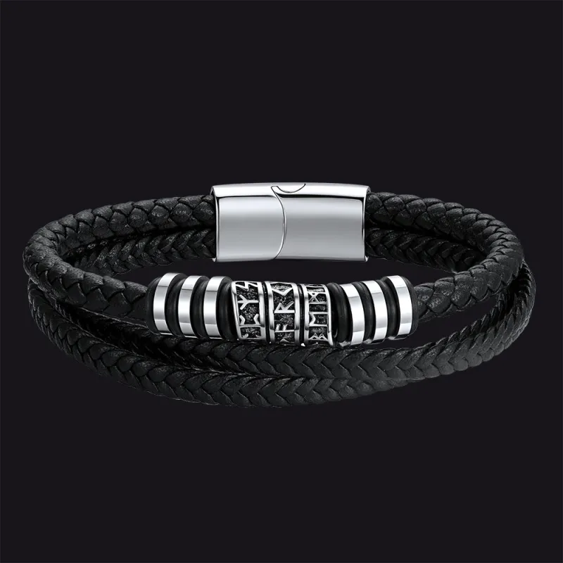 Viking Runes Leather Bracelet for Men, Norse Mythology Futhark Amulet Jewelry made by FaithHeart