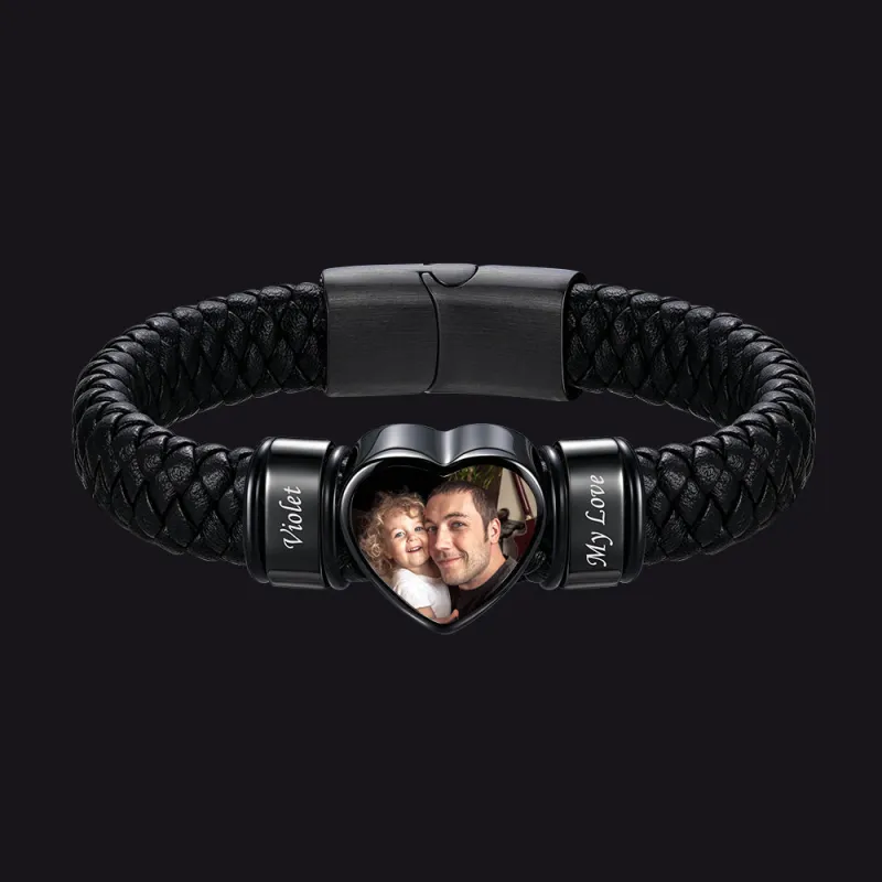 Custom Names Heart-Shape Picture Braided Leather Bracelet for Men Women made by FaithHeart