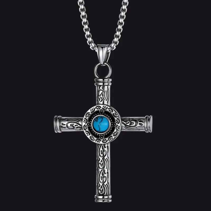 Norse Mythology Carved Turquoise Celtic Evil Eye Cross Necklace for Men made by FaithHeart