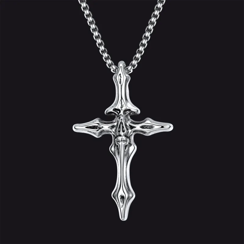 Gothic Skull Crucifix Cross Pendant Necklace for Men made by FaithHeart
