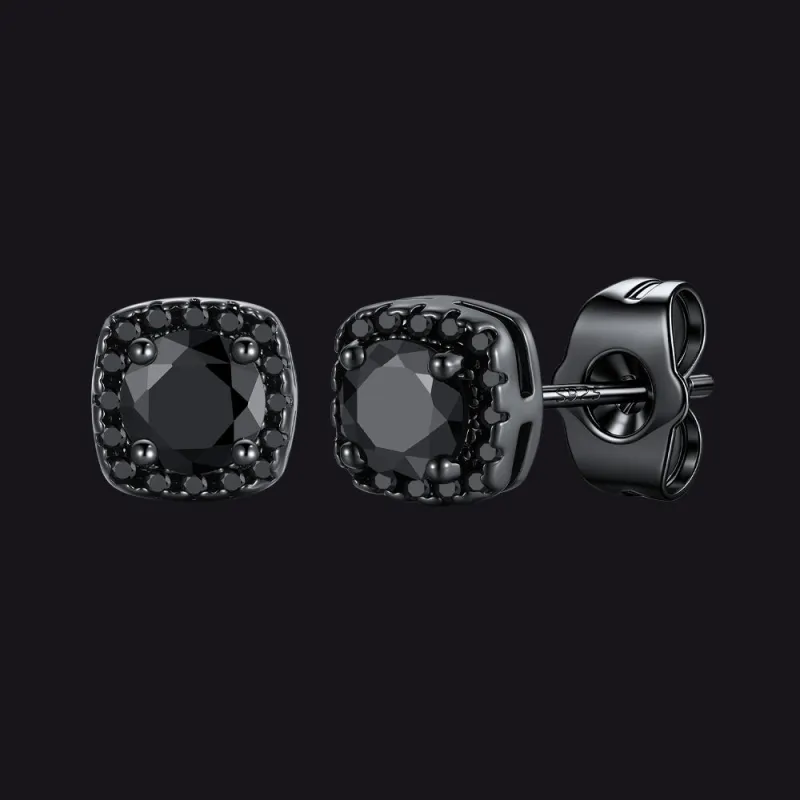 Square Cubic Zirconia Halo Stud Earrings for Men Women made by FaithHeart