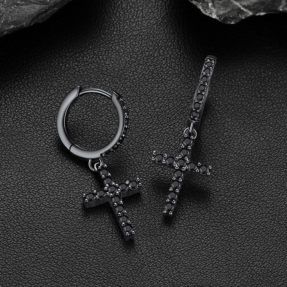 Cubic Zirconia Cross Drop Hoop Earrings for Men Women sold by FaithHeart product image thumbnail 5