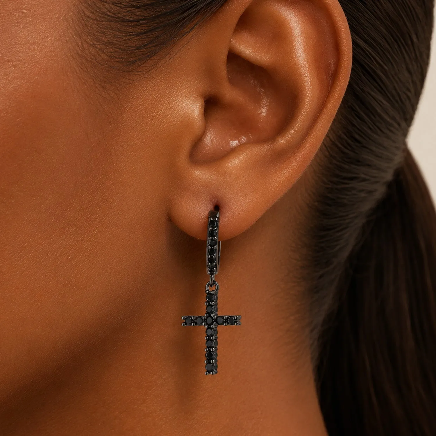 Cubic Zirconia Cross Drop Hoop Earrings for Men Women sold by FaithHeart product image thumbnail 3