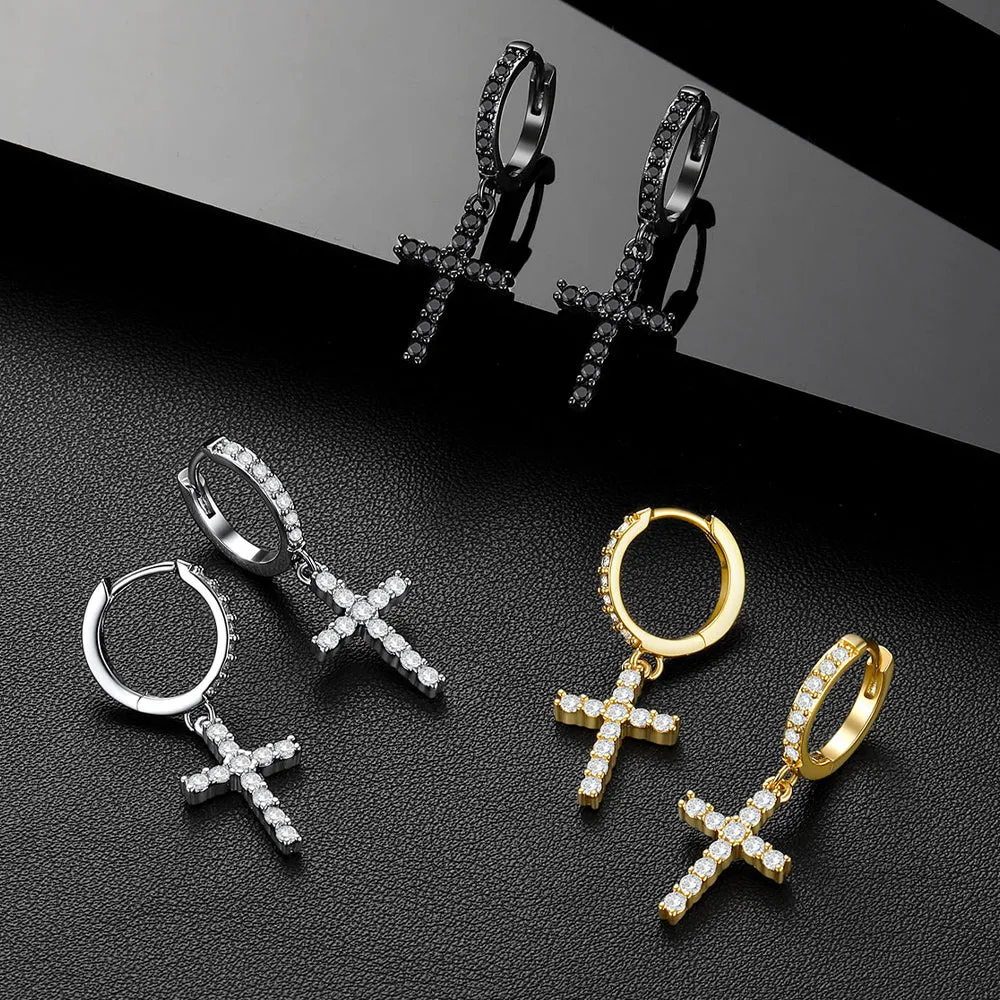Cubic Zirconia Cross Drop Hoop Earrings for Men Women sold by FaithHeart product image thumbnail 4