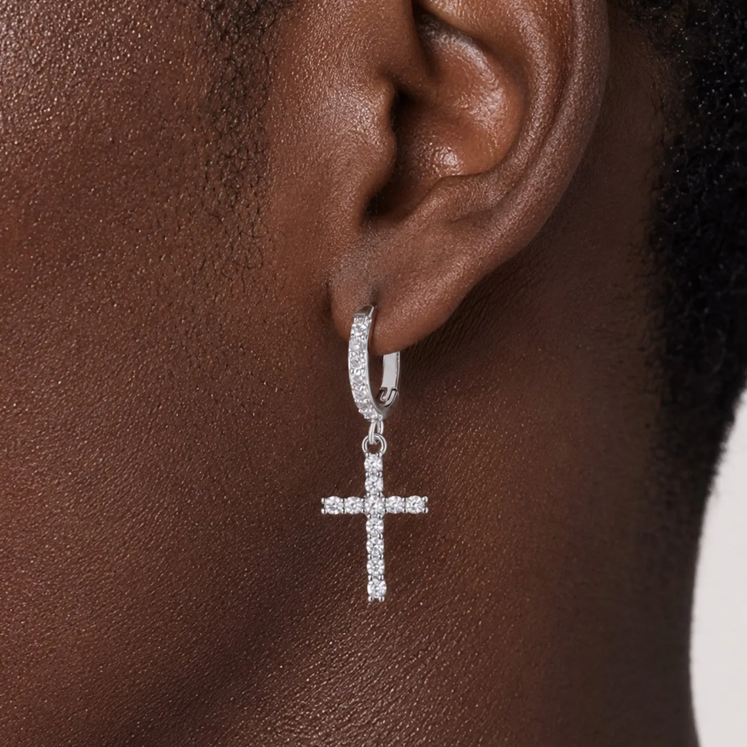 Cubic Zirconia Cross Drop Hoop Earrings for Men Women sold by FaithHeart product image thumbnail 2