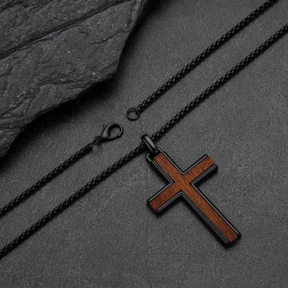 Men's Inlay Black Wooden Cross Necklace Religious Amulet Pendant for Guys sold by FaithHeart product image thumbnail 4