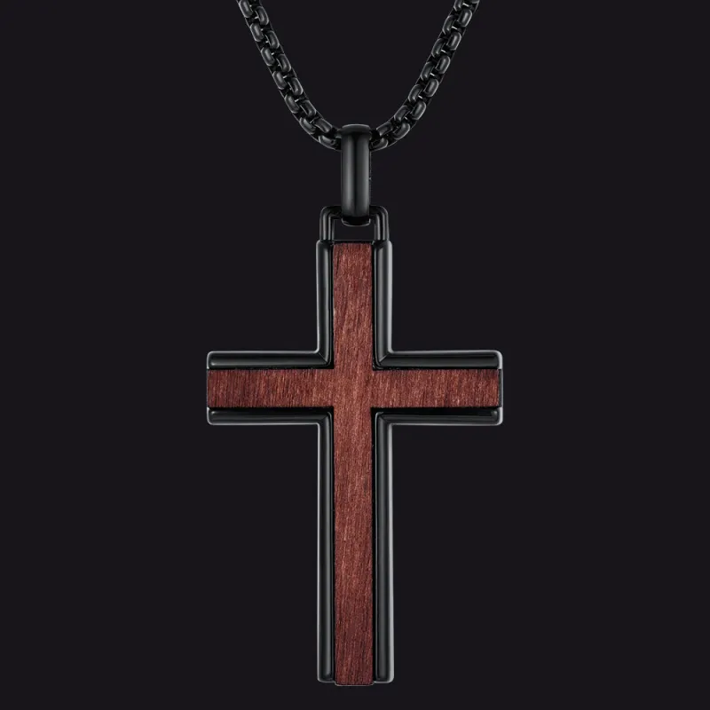 Men's Inlay Black Wooden Cross Necklace Religious Amulet Pendant for Guys made by FaithHeart