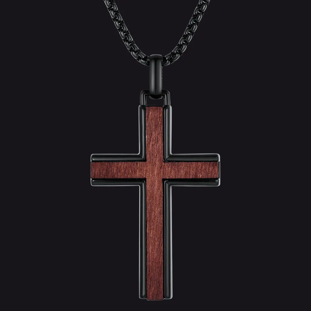Men's Inlay Black Wooden Cross Necklace Religious Amulet Pendant for Guys sold by FaithHeart
