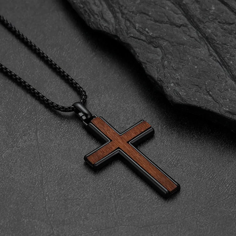 Men's Inlay Black Wooden Cross Necklace Religious Amulet Pendant for Guys sold by FaithHeart product image thumbnail 5