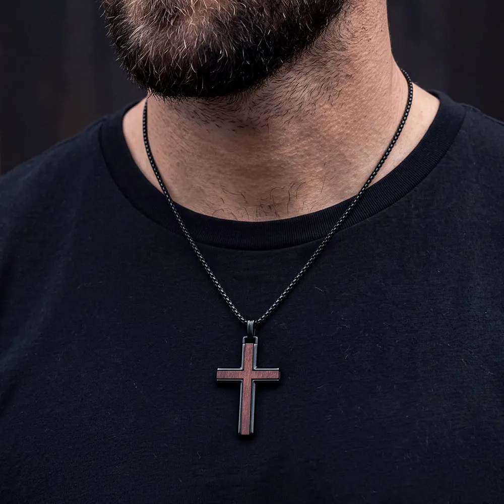 Men's Inlay Black Wooden Cross Necklace Religious Amulet Pendant for Guys sold by FaithHeart product image thumbnail 2