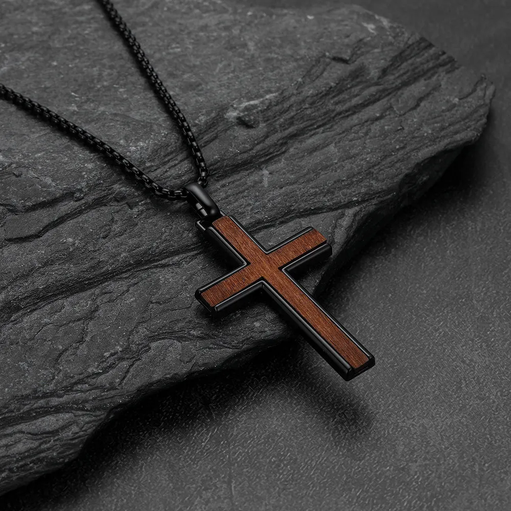 Men's Inlay Black Wooden Cross Necklace Religious Amulet Pendant for Guys sold by FaithHeart product image thumbnail 3