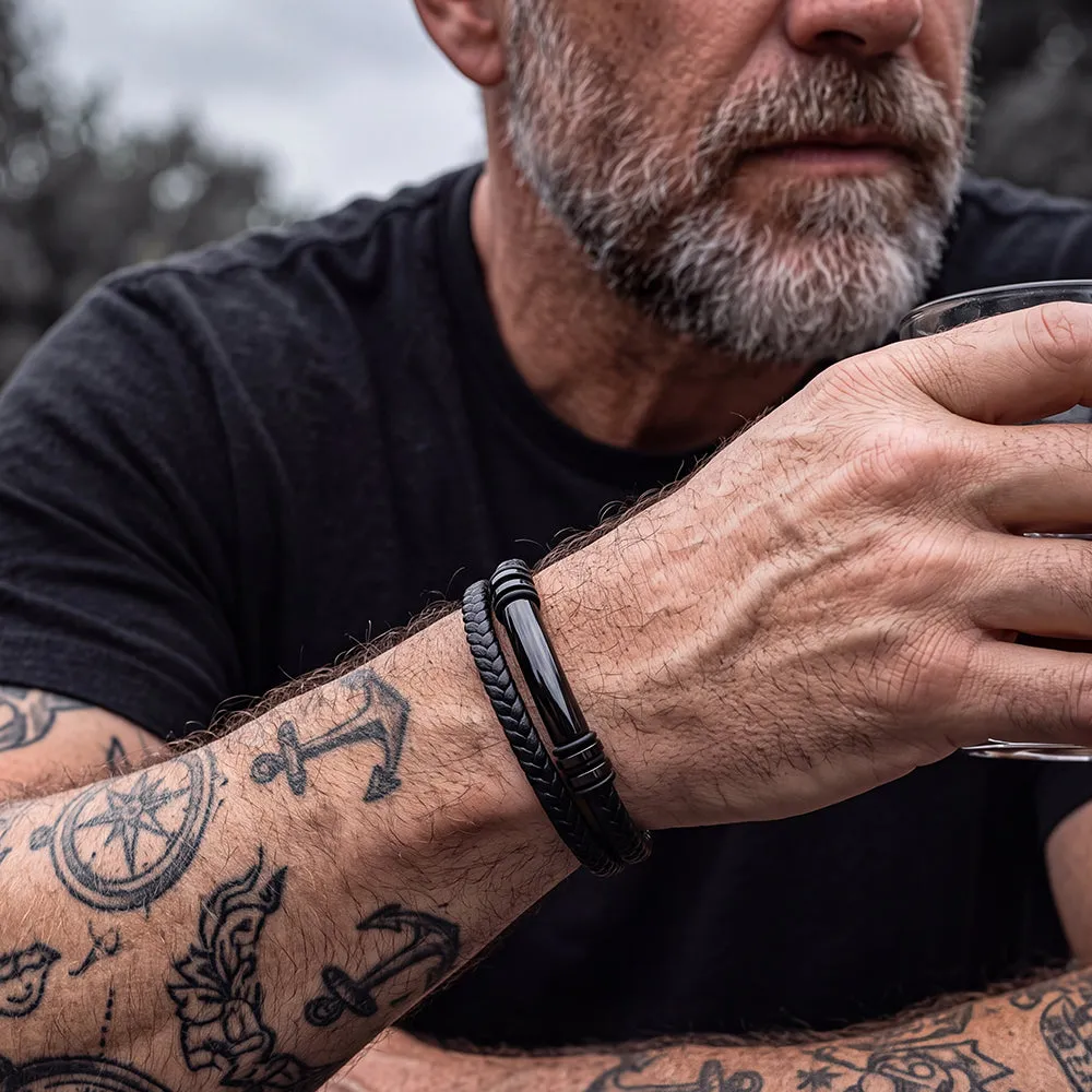 Custom Engraved Multi-Layered Leather Bracelet Braided Wristband for Men sold by FaithHeart product image thumbnail 3