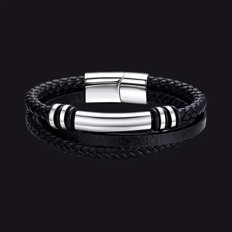 Custom Engraved Multi-Layered Leather Bracelet Braided Wristband for Men made by FaithHeart