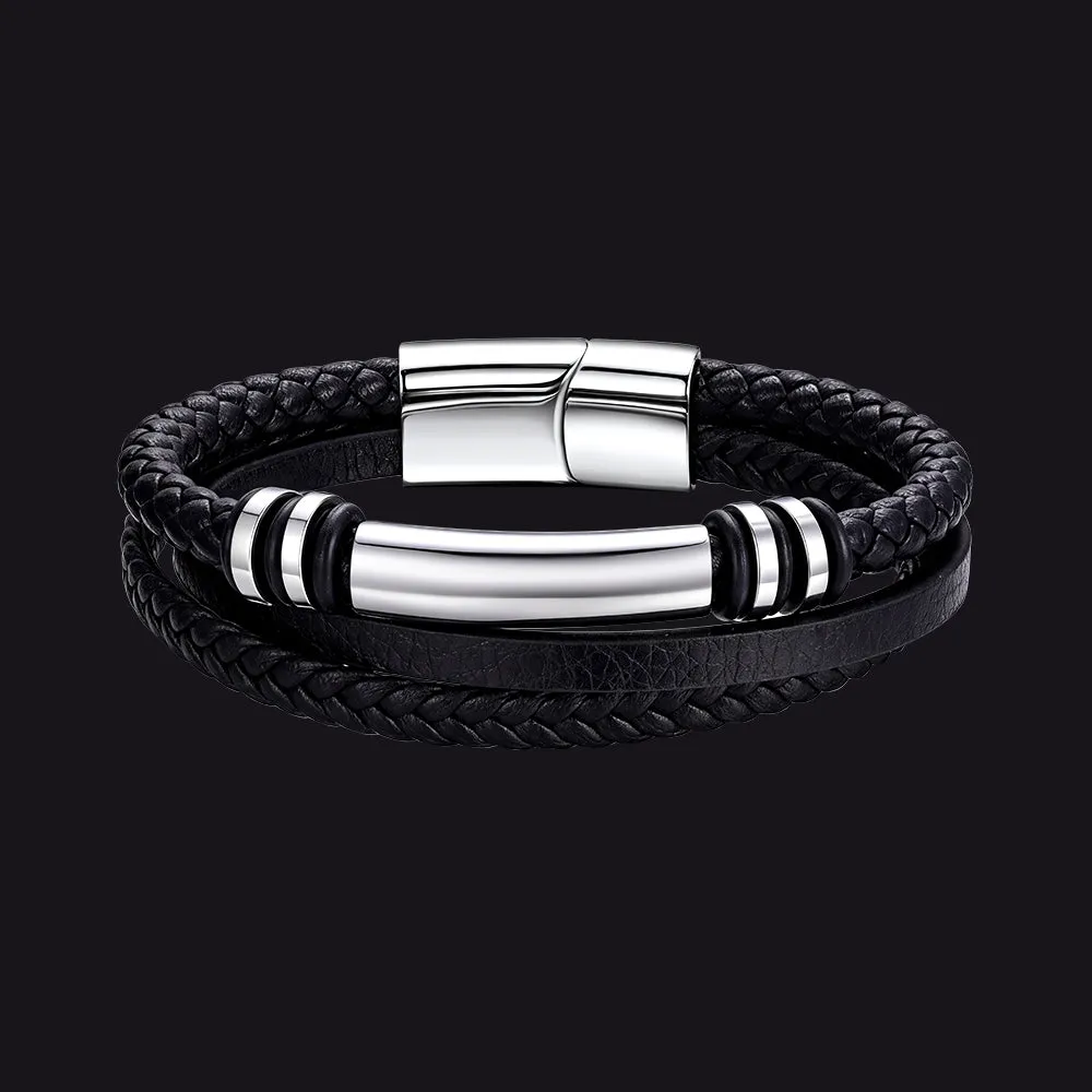 Custom Engraved Multi-Layered Leather Bracelet Braided Wristband for Men sold by FaithHeart