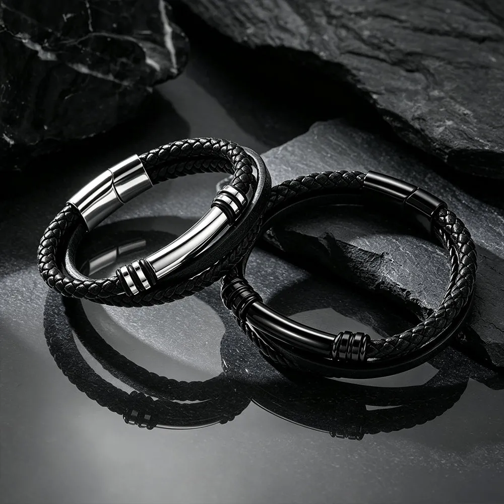 Custom Engraved Multi-Layered Leather Bracelet Braided Wristband for Men sold by FaithHeart product image thumbnail 4